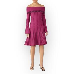 Prabal Gurung Collective Dress Women's 4 Pink Black Stripe Off The Shoulder Knit